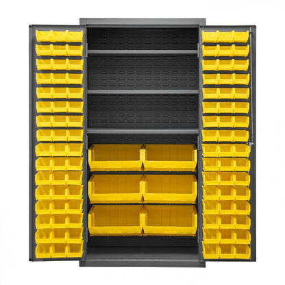 DURHAM MFG 2501-BDLP-102-3S-95 Cabinet, 3 Shelves, 102 Yellow Bins