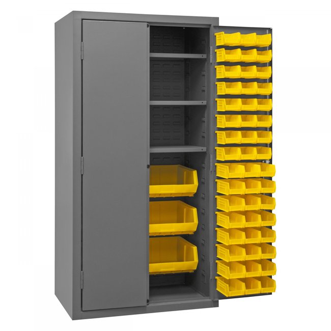 DURHAM MFG 2501-BDLP-102-3S-95 Cabinet, 3 Shelves, 102 Yellow Bins
