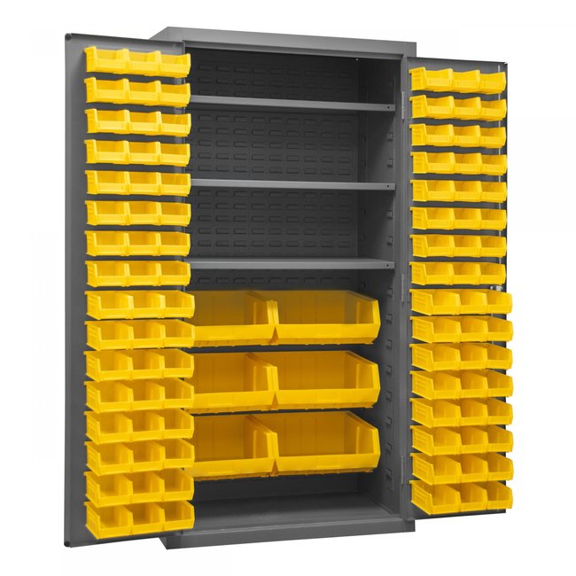 DURHAM MFG 2501-BDLP-102-3S-95 Cabinet, 3 Shelves, 102 Yellow Bins