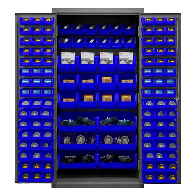 DURHAM MFG 2501-BDLP-126-5295 Cabinet, 126 Blue Bins