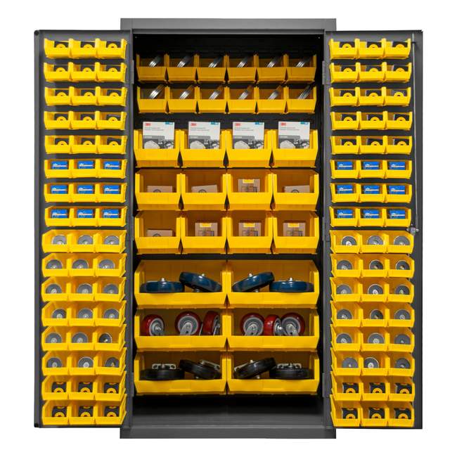 DURHAM MFG 2501-BDLP-126-95 Cabinet, 126 Yellow Bins