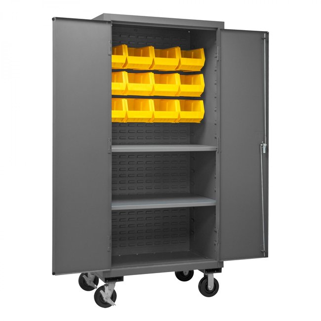 DURHAM MFG 2501M-BLP-12-2S-95 Mobile Cabinet, 2 Shelves, 12 Bins