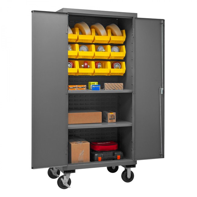 DURHAM MFG 2501M-BLP-12-2S-95 Mobile Cabinet, 2 Shelves, 12 Bins