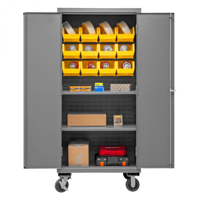 DURHAM MFG 2501M-BLP-12-2S-95 Mobile Cabinet, 2 Shelves, 12 Bins