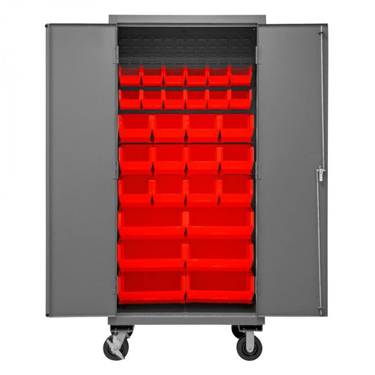 DURHAM MFG 2501M-BLP-30-1795 Mobile Cabinet, 30 Red Bins