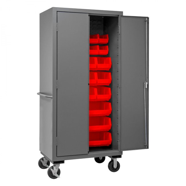 DURHAM MFG 2501M-BLP-30-1795 Mobile Cabinet, 30 Red Bins