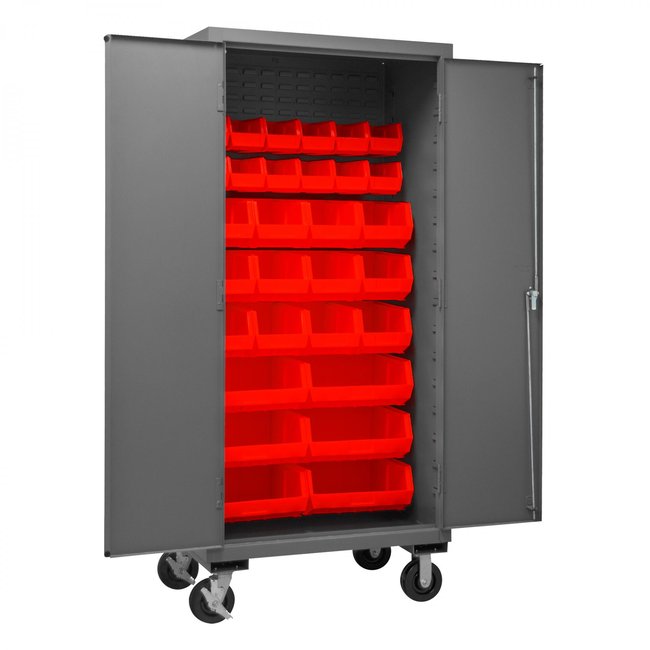 DURHAM MFG 2501M-BLP-30-1795 Mobile Cabinet, 30 Red Bins