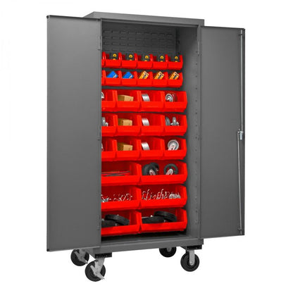 DURHAM MFG 2501M-BLP-30-1795 Mobile Cabinet, 30 Red Bins