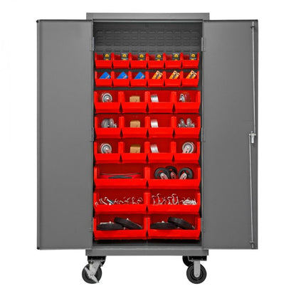 DURHAM MFG 2501M-BLP-30-1795 Mobile Cabinet, 30 Red Bins