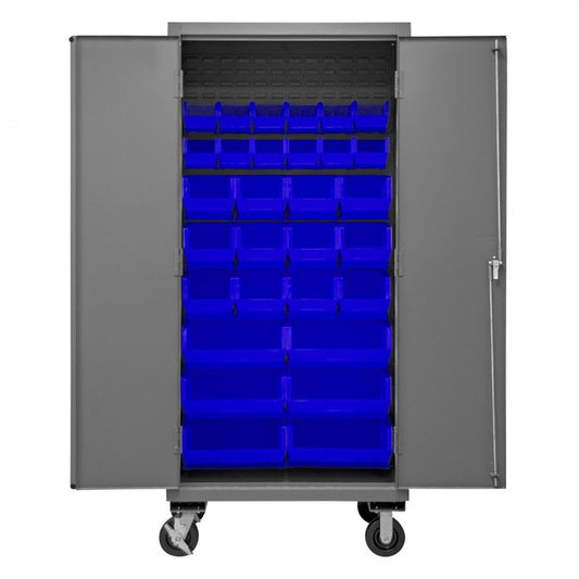 DURHAM MFG 2501M-BLP-30-5295 Mobile Cabinet, 30 Blue Bins