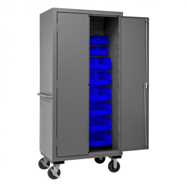 DURHAM MFG 2501M-BLP-30-5295 Mobile Cabinet, 30 Blue Bins