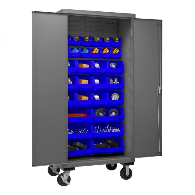 DURHAM MFG 2501M-BLP-30-5295 Mobile Cabinet, 30 Blue Bins
