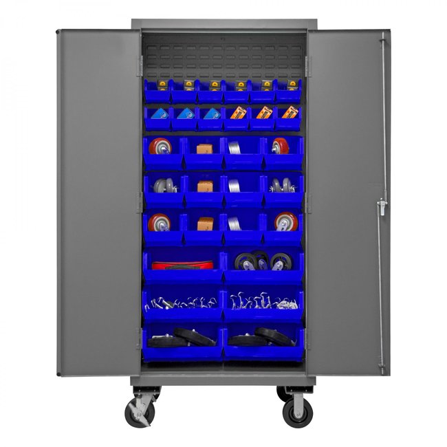 DURHAM MFG 2501M-BLP-30-5295 Mobile Cabinet, 30 Blue Bins