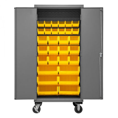 DURHAM MFG 2501M-BLP-30-95 Mobile Cabinet, 30 Yellow Bins