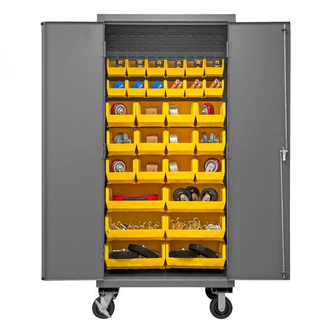 DURHAM MFG 2501M-BLP-30-95 Mobile Cabinet, 30 Yellow Bins