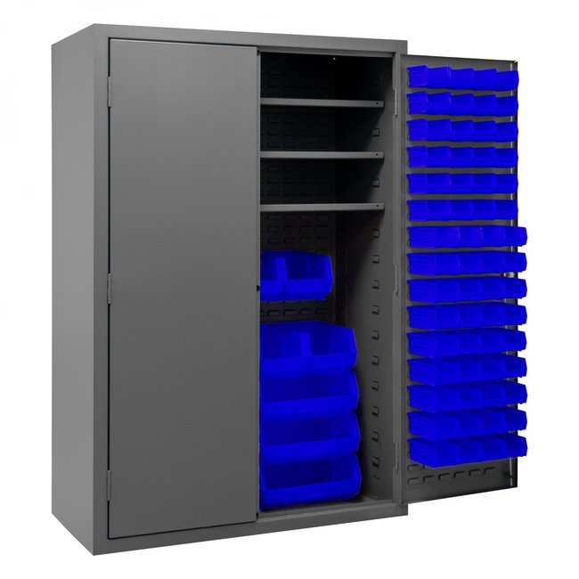 DURHAM MFG 2502-138-3S-5295 Cabinet, 3 Shelves, 138 Blue Bins