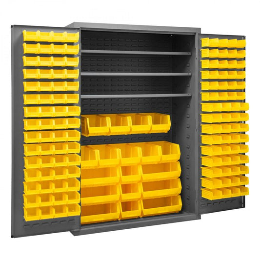 DURHAM MFG 2502-138-3S-95 Cabinet, 3 Shelves, 138 Yellow Bins