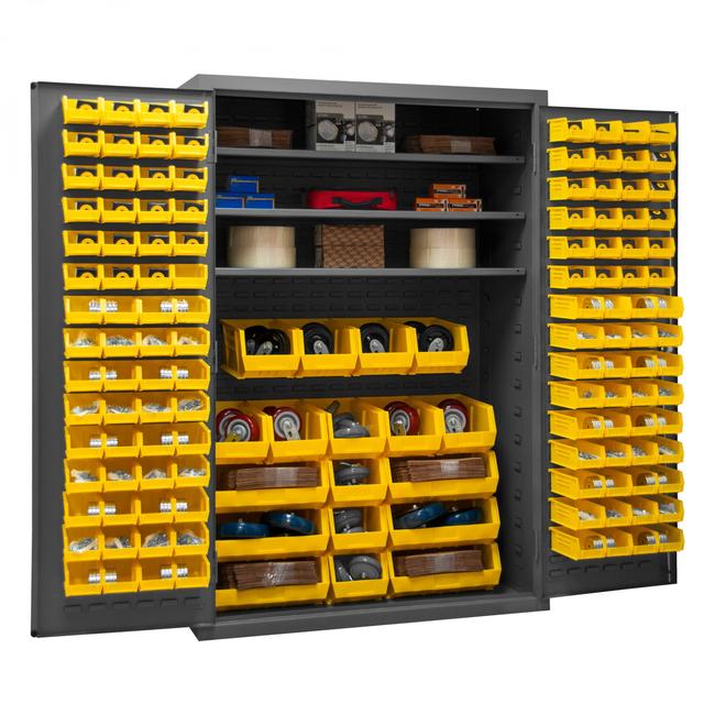 DURHAM MFG 2502-138-3S-95 Cabinet, 3 Shelves, 138 Yellow Bins