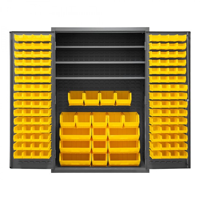DURHAM MFG 2502-138-3S-95 Cabinet, 3 Shelves, 138 Yellow Bins