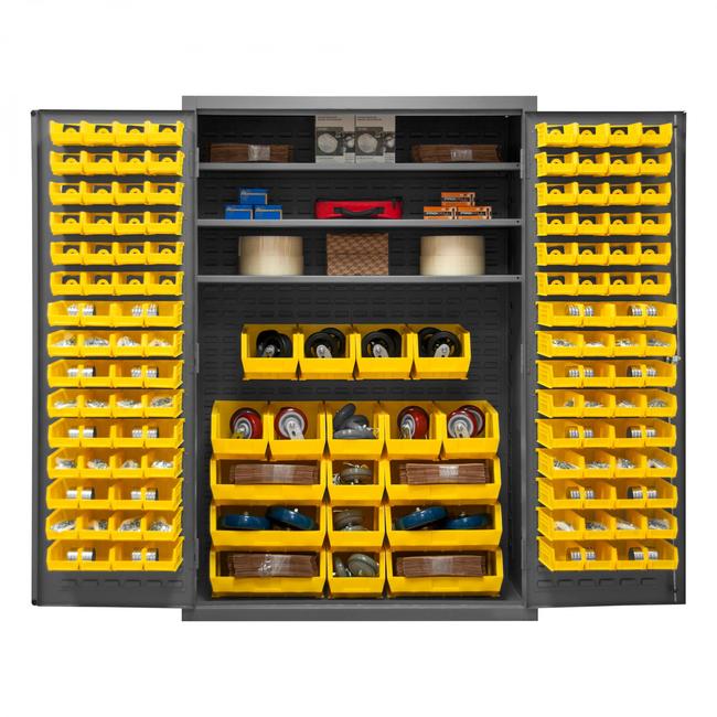 DURHAM MFG 2502-138-3S-95 Cabinet, 3 Shelves, 138 Yellow Bins