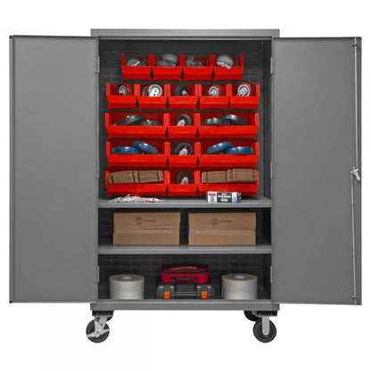 DURHAM MFG 2502M-BLP-18-2S-1795 Mobile Cabinet, 2 Shelves, 18 Red Bins