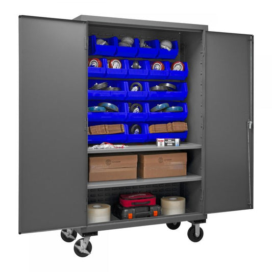 DURHAM MFG 2502M-BLP-18-2S-5295 Mobile Cabinet, 2 Shelves, 18 Blue Bins