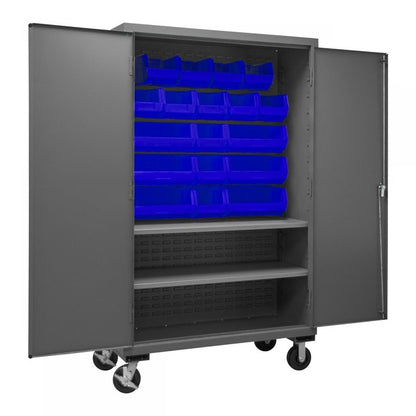 DURHAM MFG 2502M-BLP-18-2S-5295 Mobile Cabinet, 2 Shelves, 18 Blue Bins