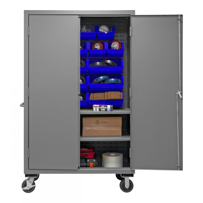 DURHAM MFG 2502M-BLP-18-2S-5295 Mobile Cabinet, 2 Shelves, 18 Blue Bins