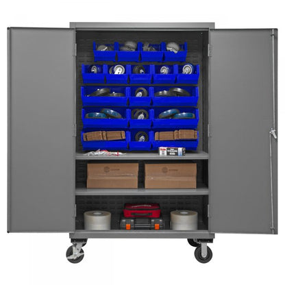 DURHAM MFG 2502M-BLP-18-2S-5295 Mobile Cabinet, 2 Shelves, 18 Blue Bins