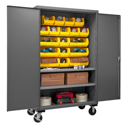 DURHAM MFG 2502M-BLP-18-2S-95 Mobile Cabinet, 2 Shelves, 18 Bins