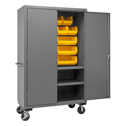 DURHAM MFG 2502M-BLP-18-2S-95 Mobile Cabinet, 2 Shelves, 18 Bins