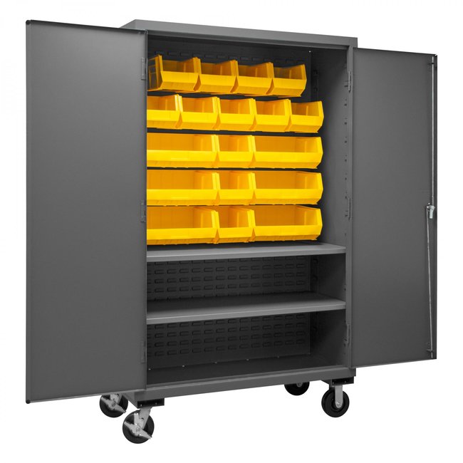 DURHAM MFG 2502M-BLP-18-2S-95 Mobile Cabinet, 2 Shelves, 18 Bins