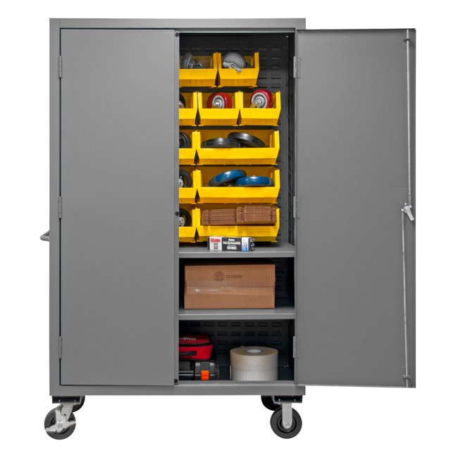 DURHAM MFG 2502M-BLP-18-2S-95 Mobile Cabinet, 2 Shelves, 18 Bins