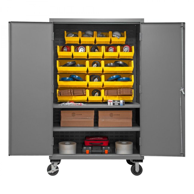 DURHAM MFG 2502M-BLP-18-2S-95 Mobile Cabinet, 2 Shelves, 18 Bins