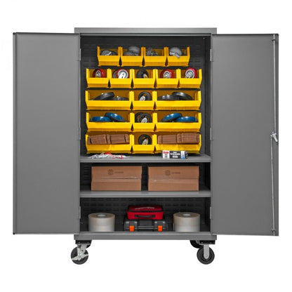 DURHAM MFG 2502M-BLP-18-2S-95 Mobile Cabinet, 2 Shelves, 18 Bins