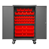 DURHAM MFG 2502M-BLP-42-1795 Mobile Cabinet, 42 Red Bins