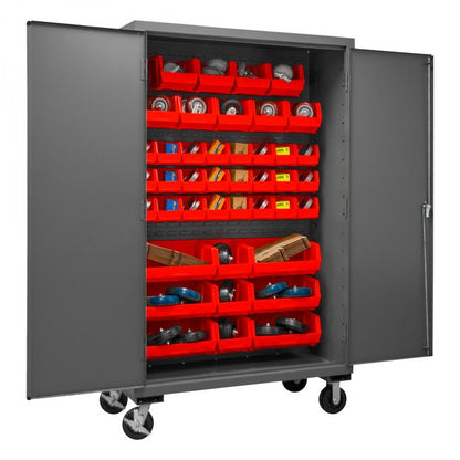 DURHAM MFG 2502M-BLP-42-1795 Mobile Cabinet, 42 Red Bins