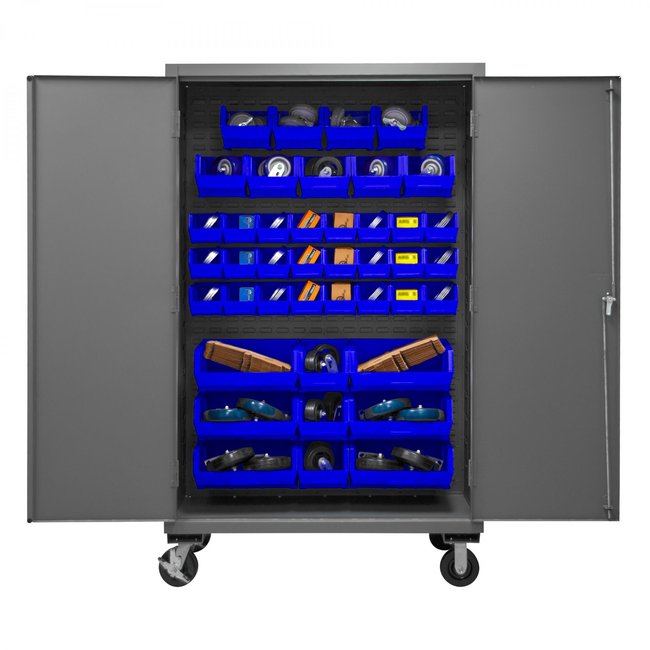 DURHAM MFG 2502M-BLP-42-5295 Mobile Cabinet, 42 Blue Bins