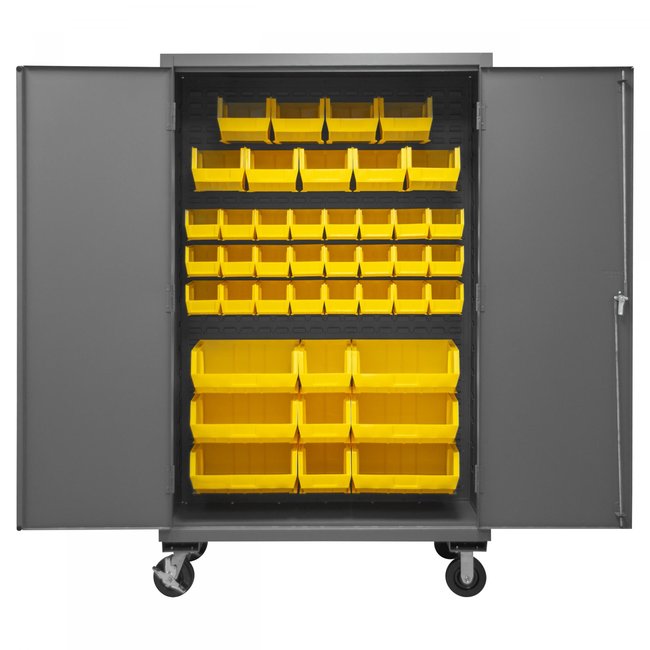 DURHAM MFG 2502M-BLP-42-95 Mobile Cabinet, 42 Yellow Bins
