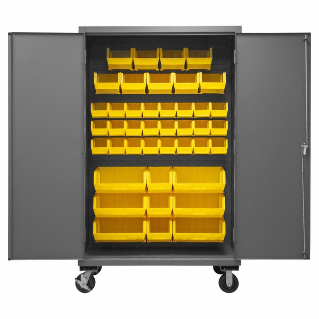 DURHAM MFG 2502M-BLP-42-95 Mobile Cabinet, 42 Yellow Bins