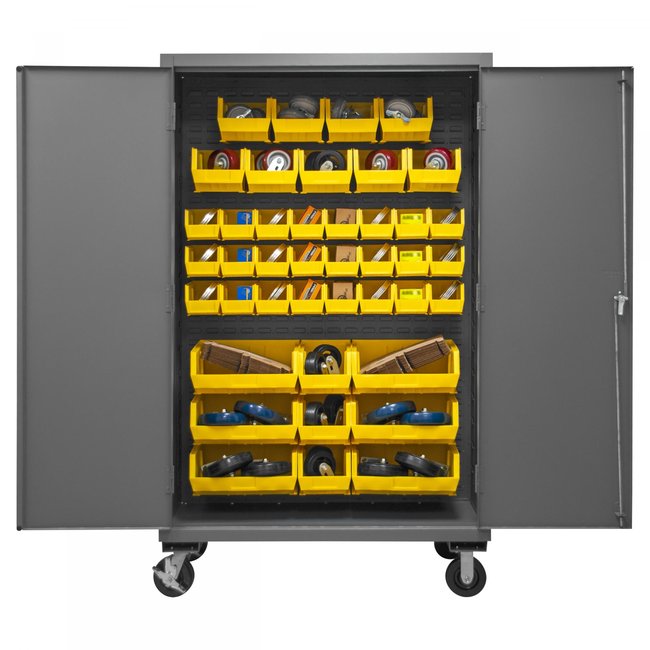 DURHAM MFG 2502M-BLP-42-95 Mobile Cabinet, 42 Yellow Bins
