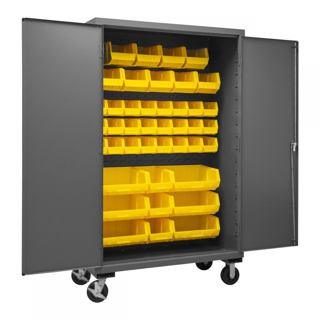 DURHAM MFG 2502M-BLP-42-95 Mobile Cabinet, 42 Yellow Bins