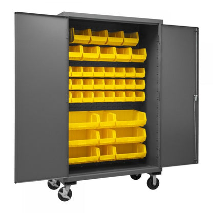 DURHAM MFG 2502M-BLP-42-95 Mobile Cabinet, 42 Yellow Bins