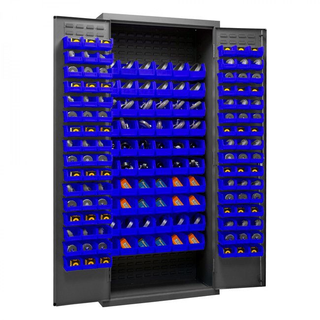 DURHAM MFG 2603-156B-5295 Cabinet, 156 Blue Bins