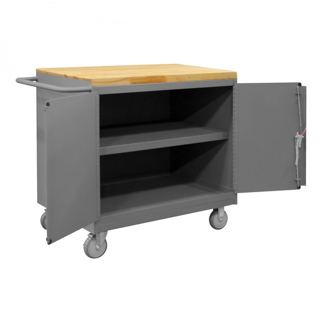 DURHAM MFG 3113-MT-95 Mobile Bench Cabinet, Maple Top, 2 Doors