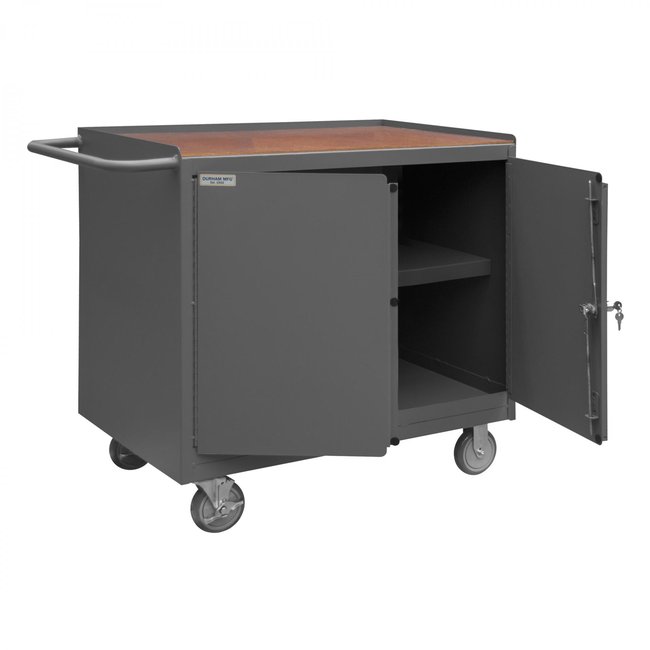 DURHAM MFG 3113-TH-95 Mobile Bench Cabinet, Hard Board Top