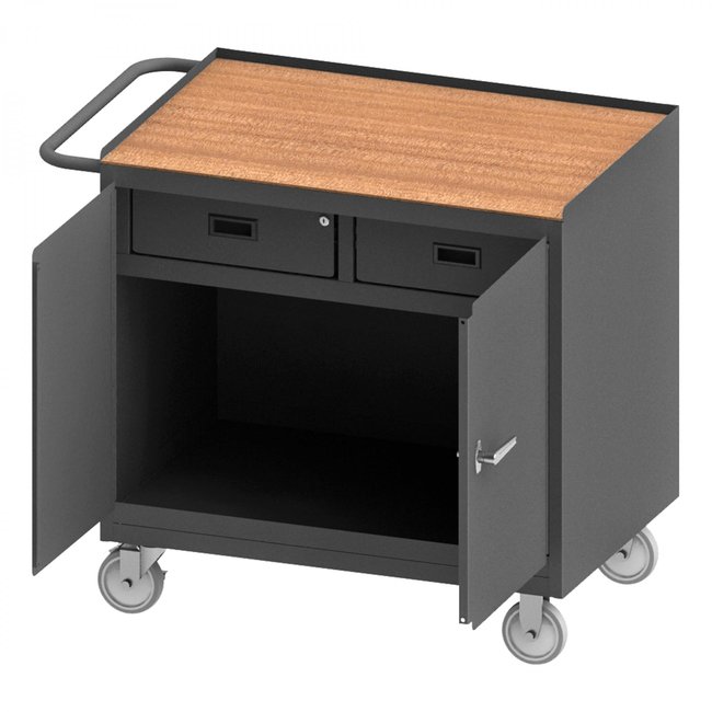 DURHAM MFG 3116-TH-95 Mobile Bench Cabinet, 2 Door, Hard Board