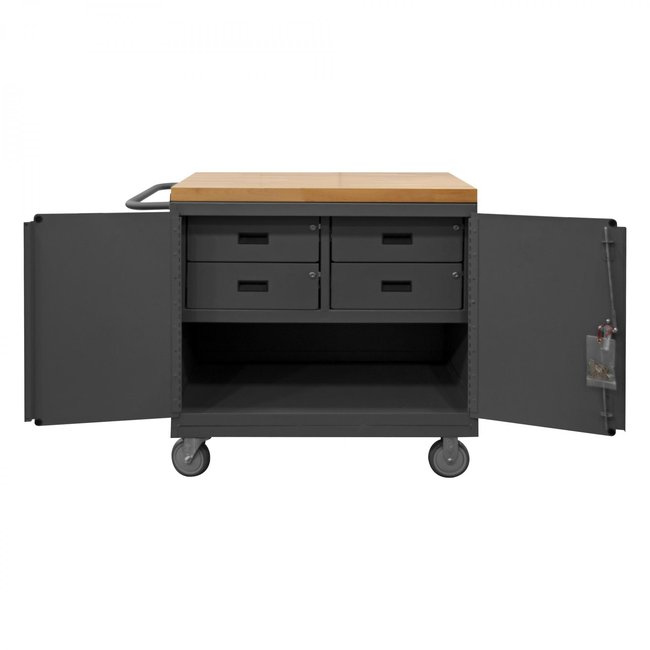 DURHAM MFG 3119-MT-95 Mobile Bench Cabinet, 4 Drawer,Maple Top