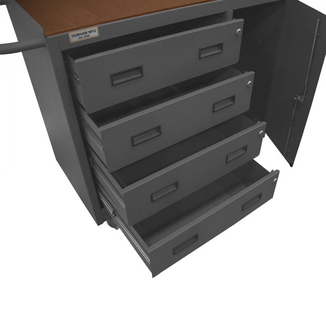DURHAM MFG 3121-TH-95 Mobile Bench Cabinet, 4 Drawer, Board