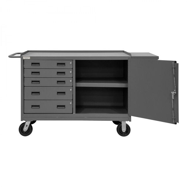 DURHAM MFG 3402-95 Mobile Bench Cabinet, 1 Shelf, 5 Drawers